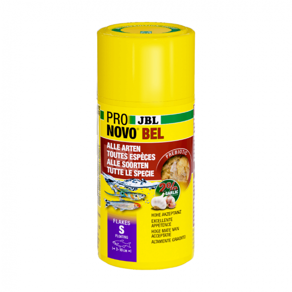 JBL PRONOVOBEL FLAKES S 100ML est un aliment prébiotique pour poissons d’aquarium, enrichi en ail, favorise une digestion saine en nourrissant les bactéries intestinales bénéfiques.